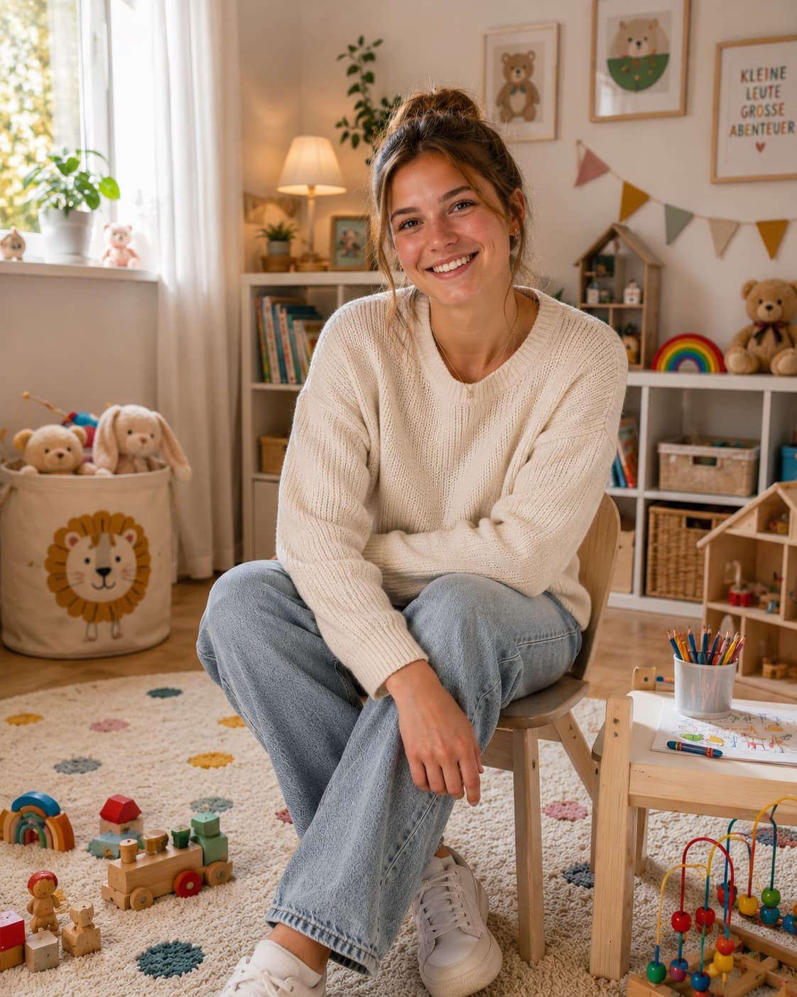 Babysitterin spielt mit Kindern